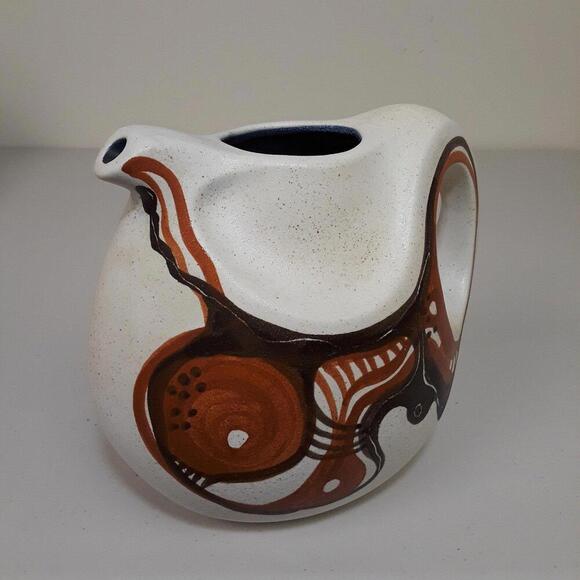 Vintage MCM 1960s Stoneware Pitcher Abstract Neolithic Art - Picture 2 of 9